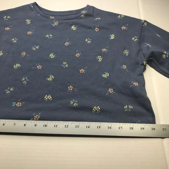 Colsie Women's Long Sleeve Fleece Lounge Sweatshirt Blue With Flowers XS New - Picture 10 of 13